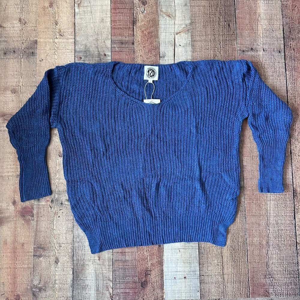 Tees2urdoor blue blueberry cable knit sweater women's L